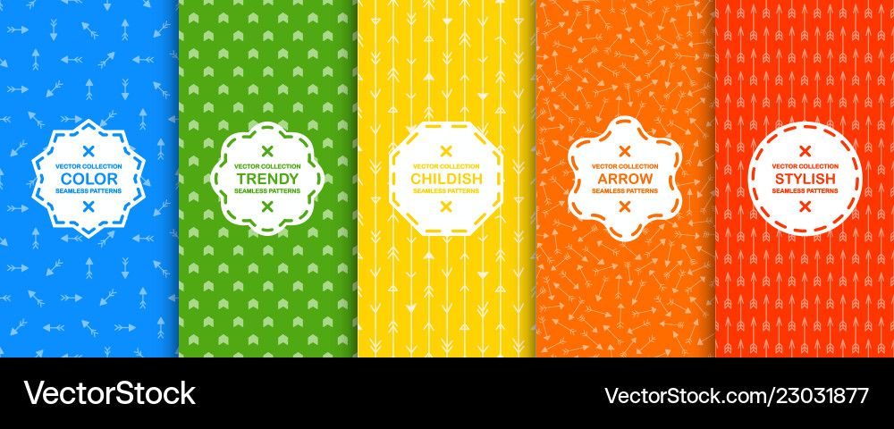 Set of colorful seamless geometric arrow patterns Set of colorful seamless geometric arrow patterns vector image
