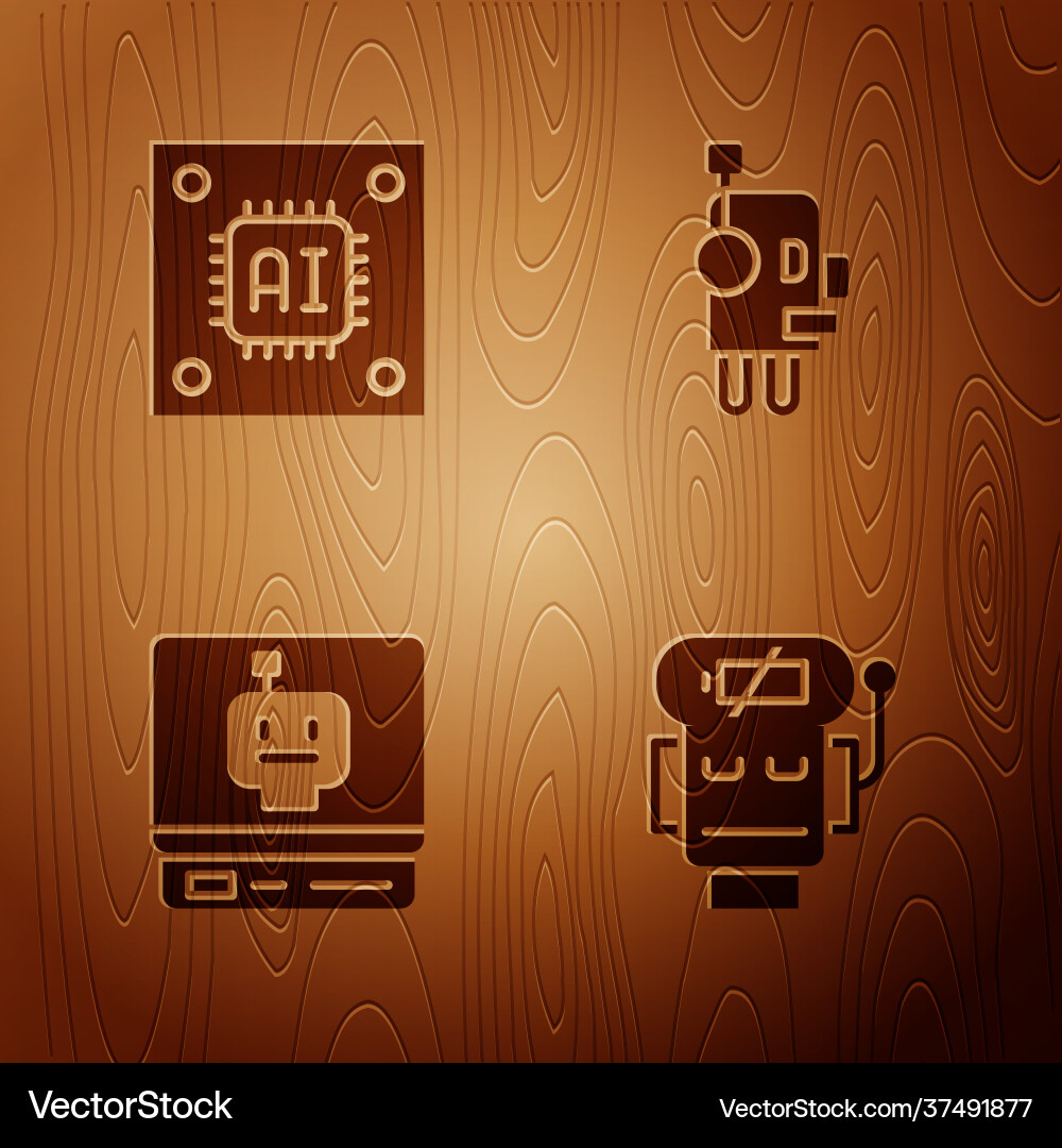 Set robot low battery charge processor Set robot low battery charge processor vector image
