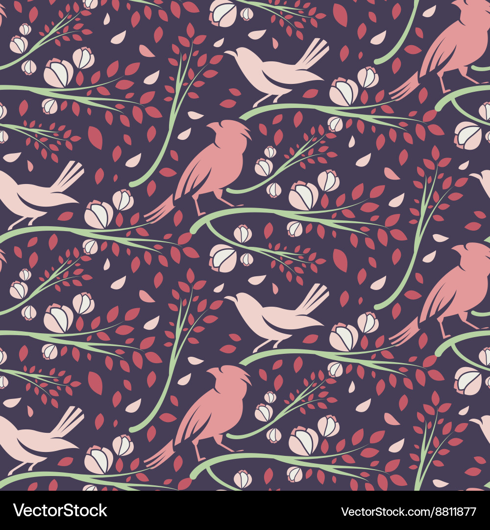 Spring Bird Branch Pattern Vector Image