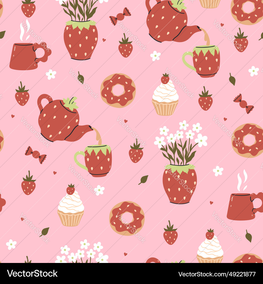 Strawberry Cup Pattern Vector Image