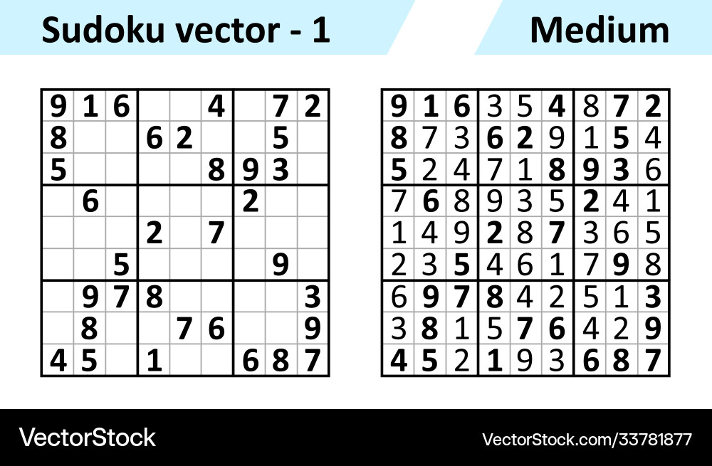 Sudoku game with answers simple design set Vector Image