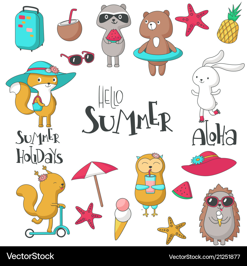 Summer icon set hand drawn Summer icon set hand drawn vector image