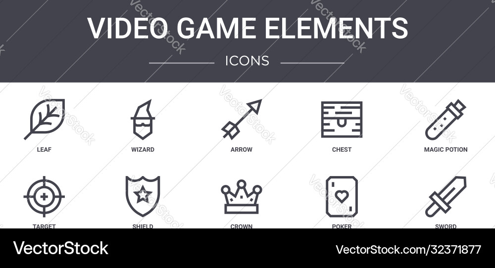 Video game elements concept line icons set Video game elements concept line icons set vector image