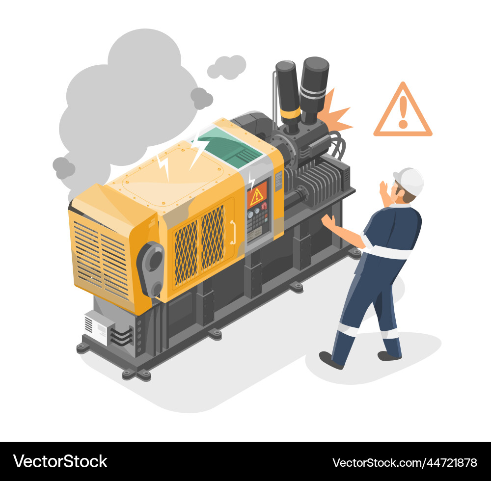 Accident broken fail damage machine in factory vector image