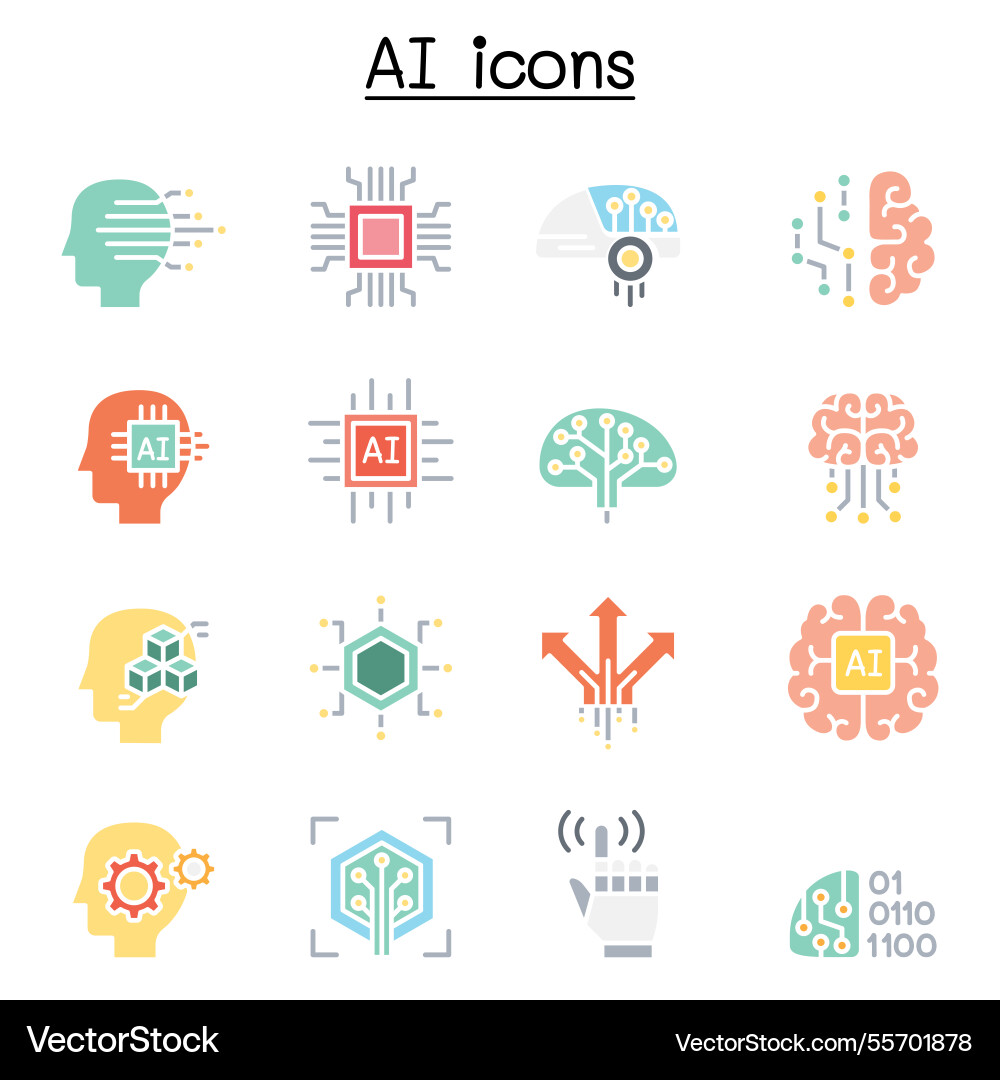 Ai artificial intelligence icon set in flat color Ai artificial intelligence icon set in flat color vector image