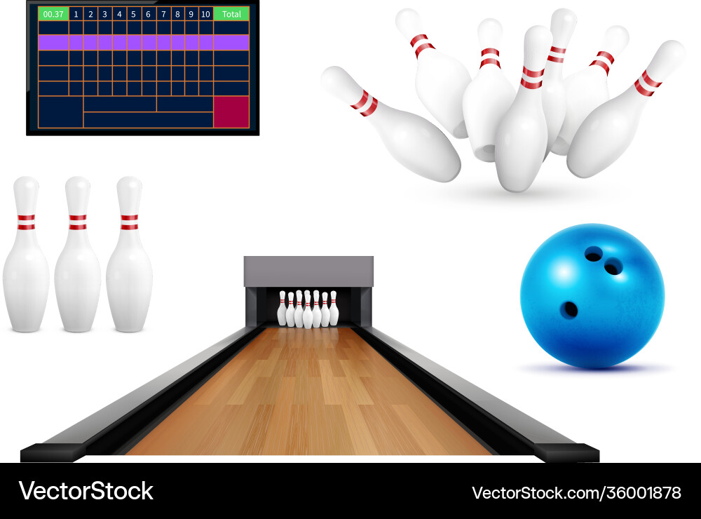 Bowling game realistic icons Bowling game realistic icons vector image