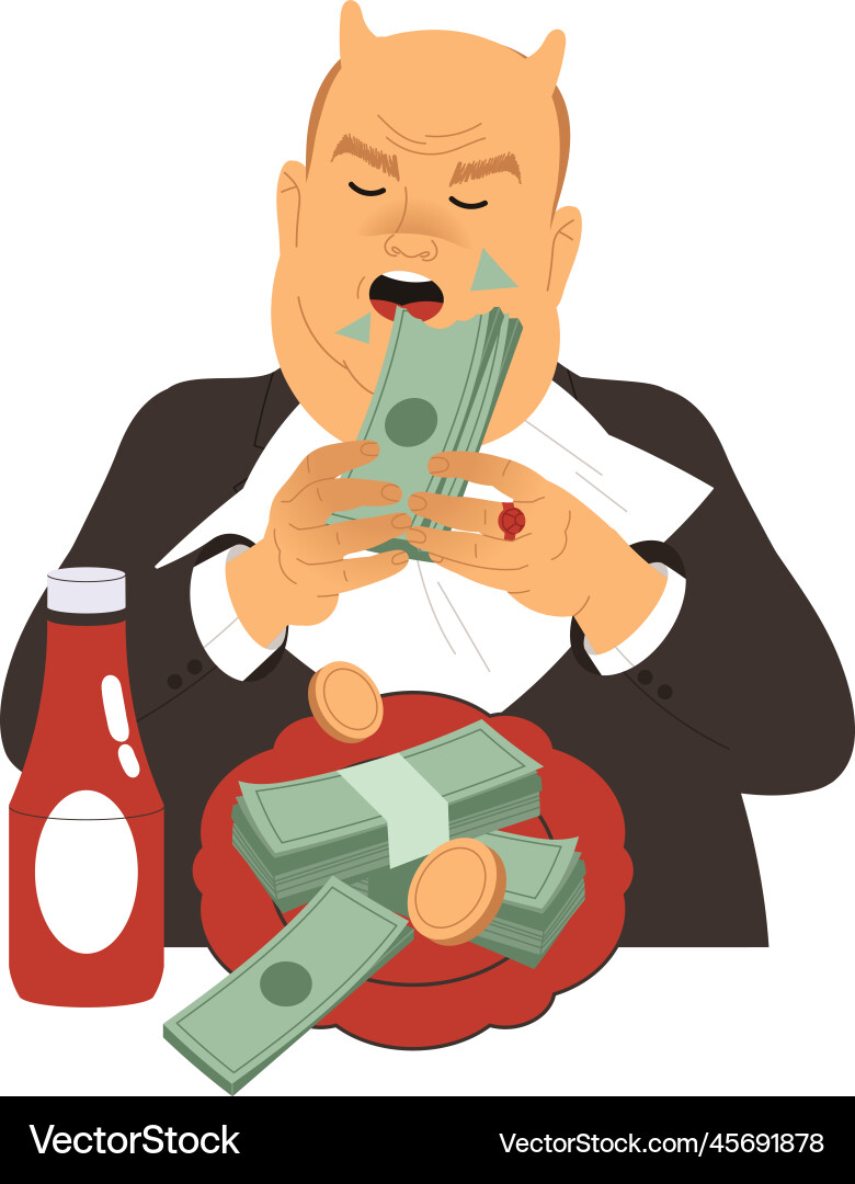 Bribery and corruption with greedy man character Bribery and corruption with greedy man character vector image