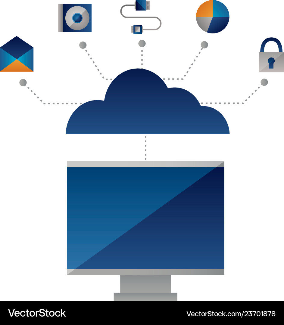 Cloud computing monitor connection Cloud computing monitor connection vector image