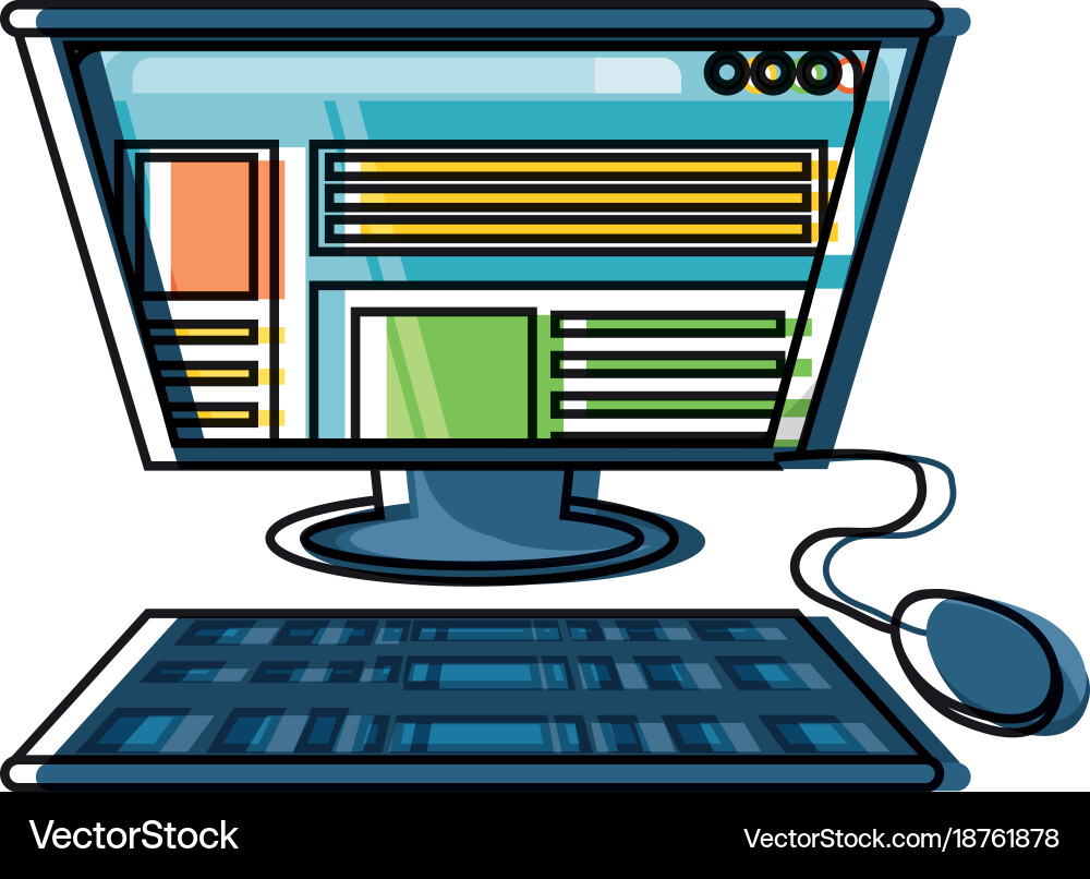 Computer with keyboard and mouse icon vector image