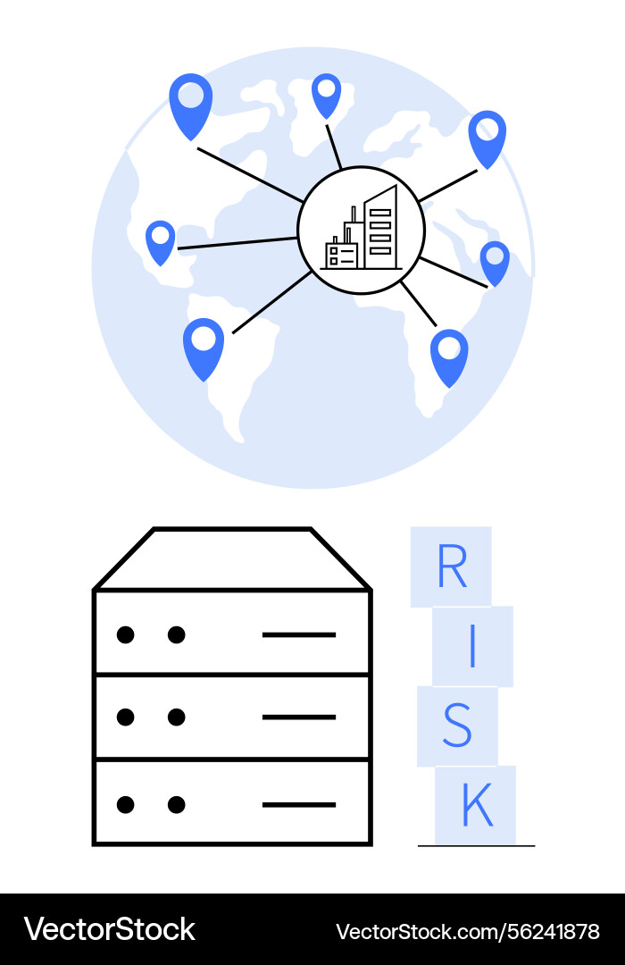 Global network risk management with server Global network risk management with server vector image