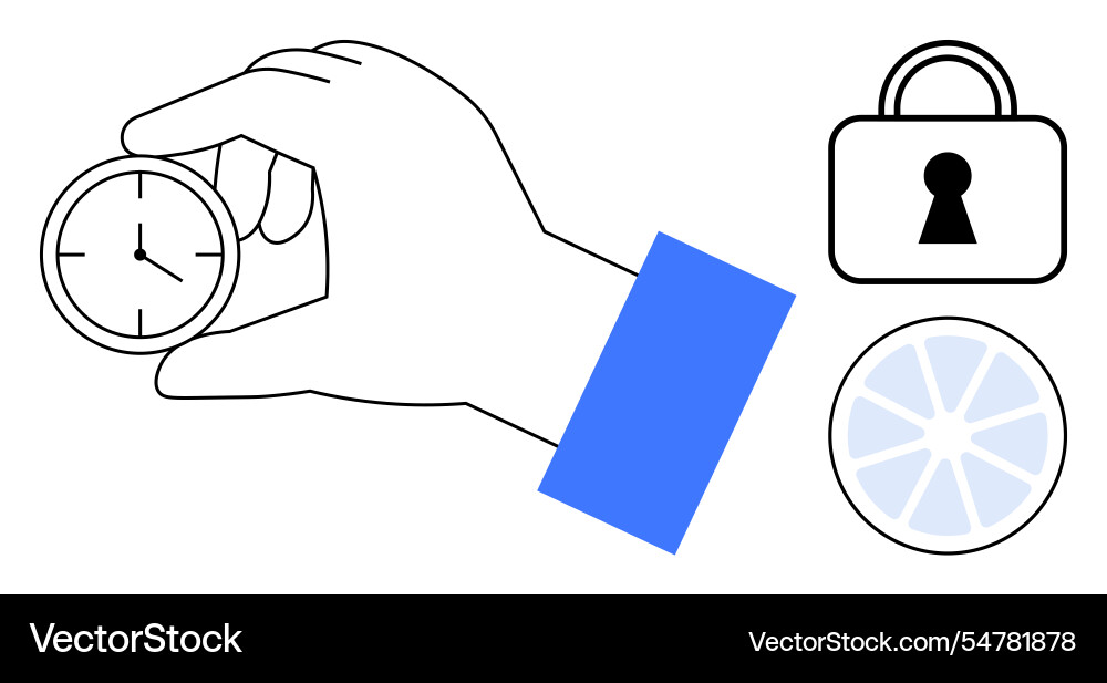 Hand holding clock with lock and pie chart Hand holding clock with lock and pie chart vector image