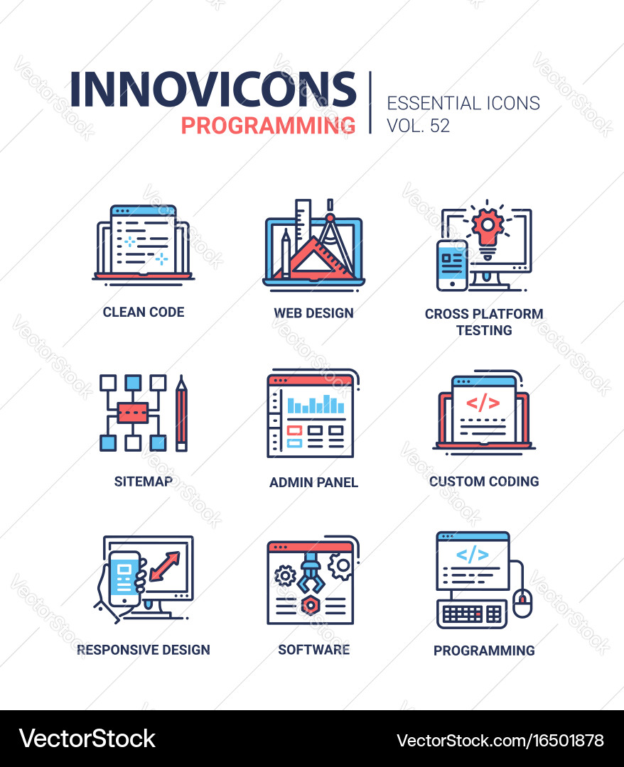 Modern Programming Icons - Line Style vector image