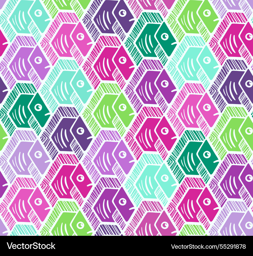 Neon hexagonal fish tessellation seamless pattern Neon hexagonal fish tessellation seamless pattern vector image