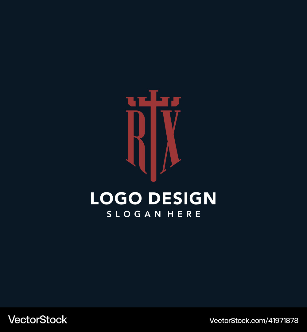 Rx initial monogram logos with sword and shield Vector Image