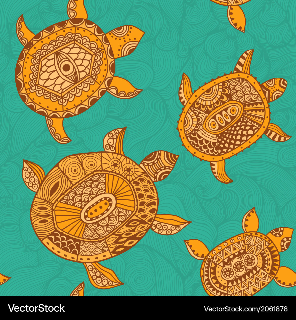 Seamless pattern with turtles can vector image