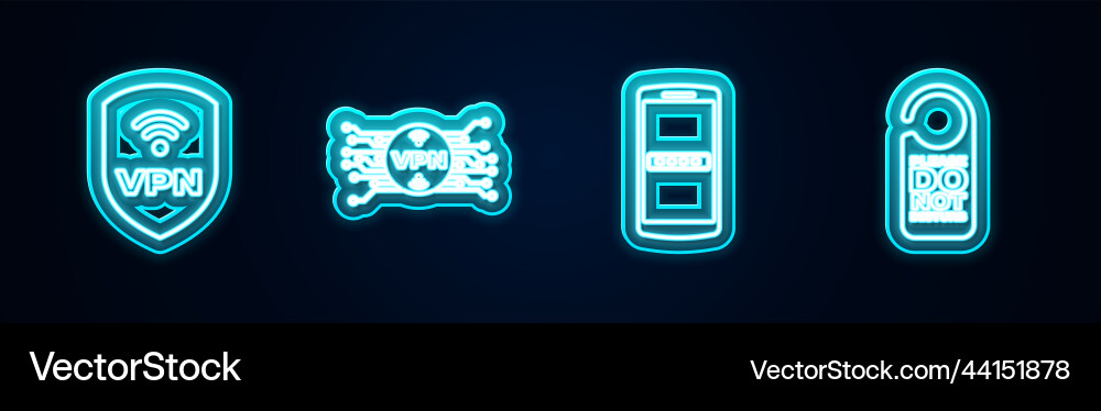 Set line shield with vpn wireless microchip Vector Image