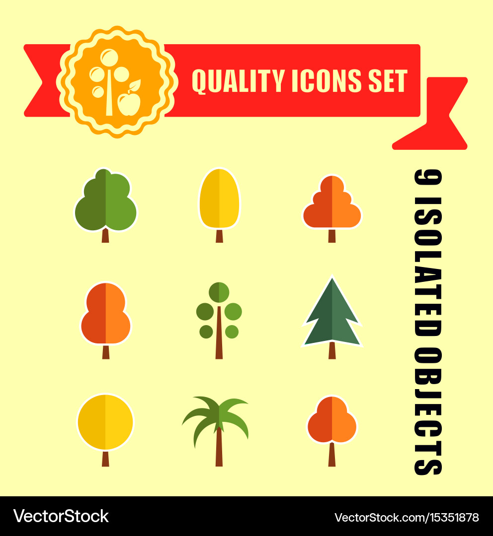 Tree set nine icons with red tape vector image