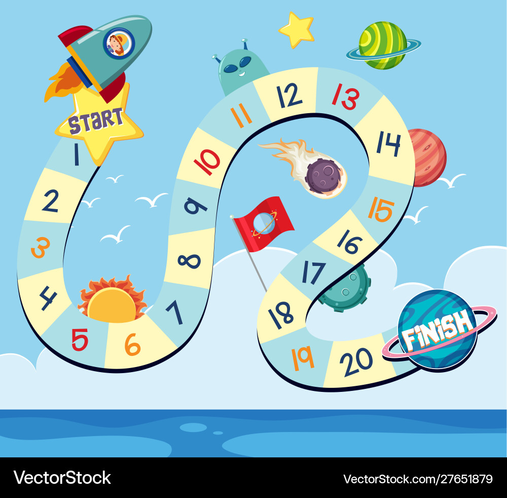 Boardgame design template with rocket and planets Boardgame design template with rocket and planets vector image