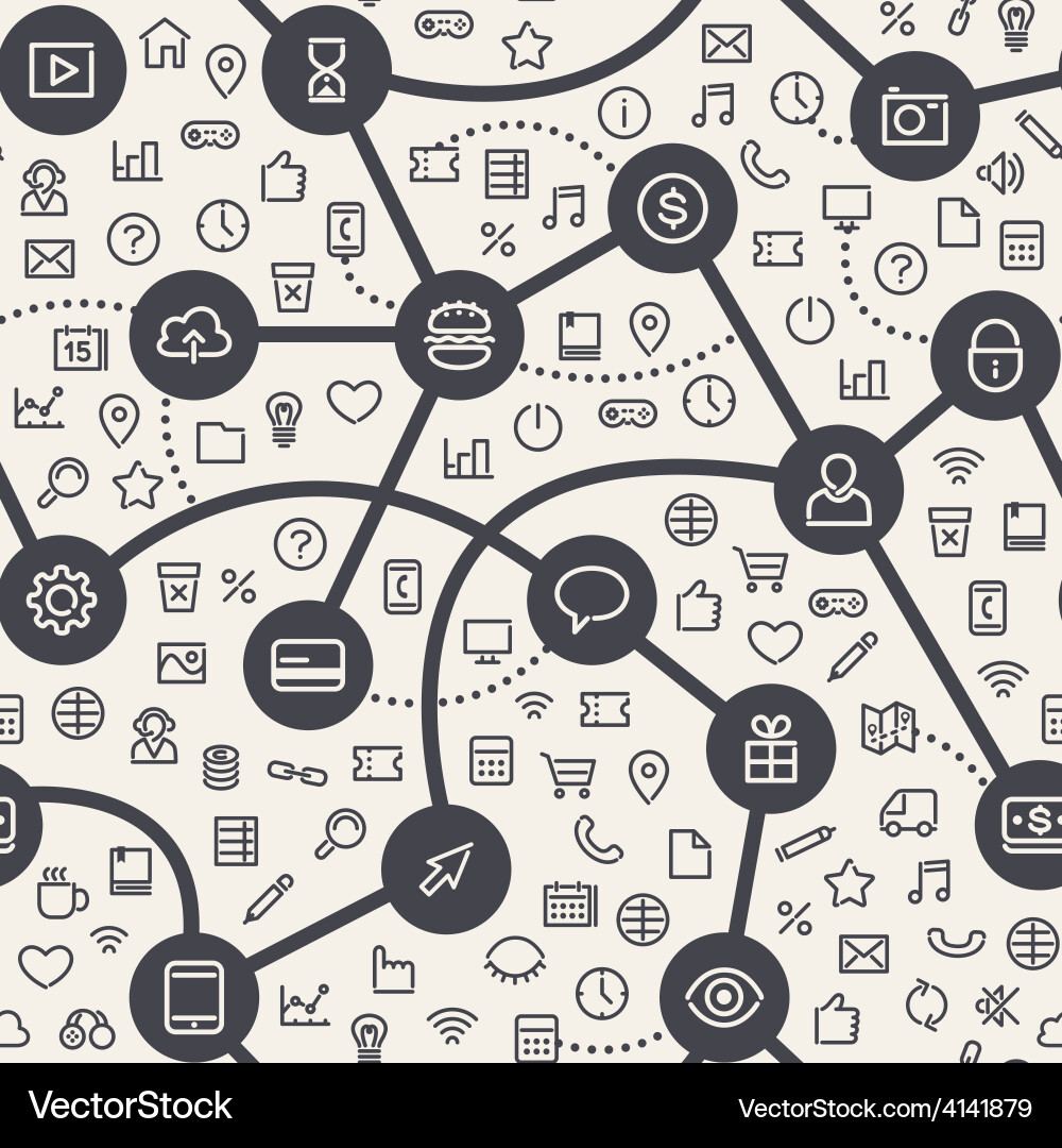 Contrasty light seamless pattern with web icons vector image