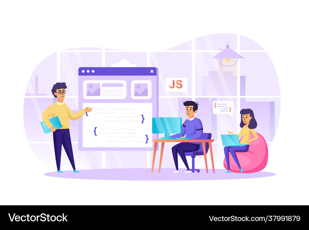 Developing programming software at office scene Developing programming software at office scene vector image