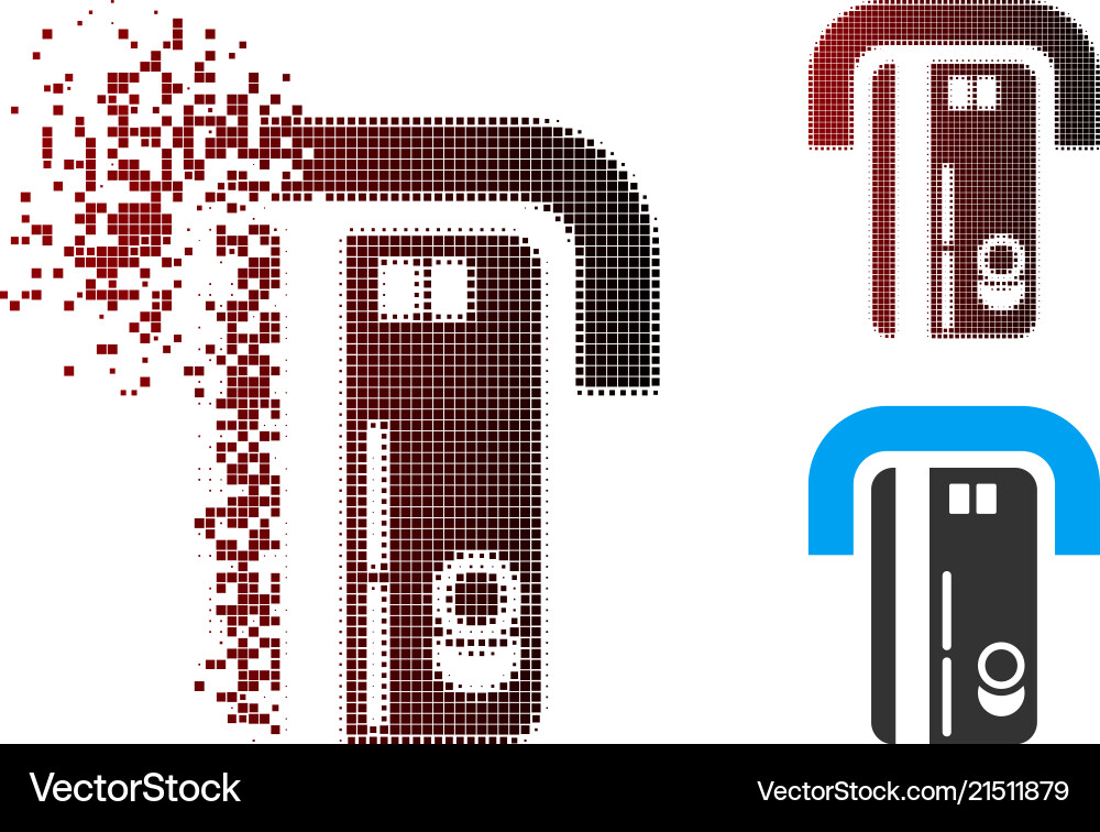 Dissolved pixel halftone banking machine icon Dissolved pixel halftone banking machine icon Vector Image