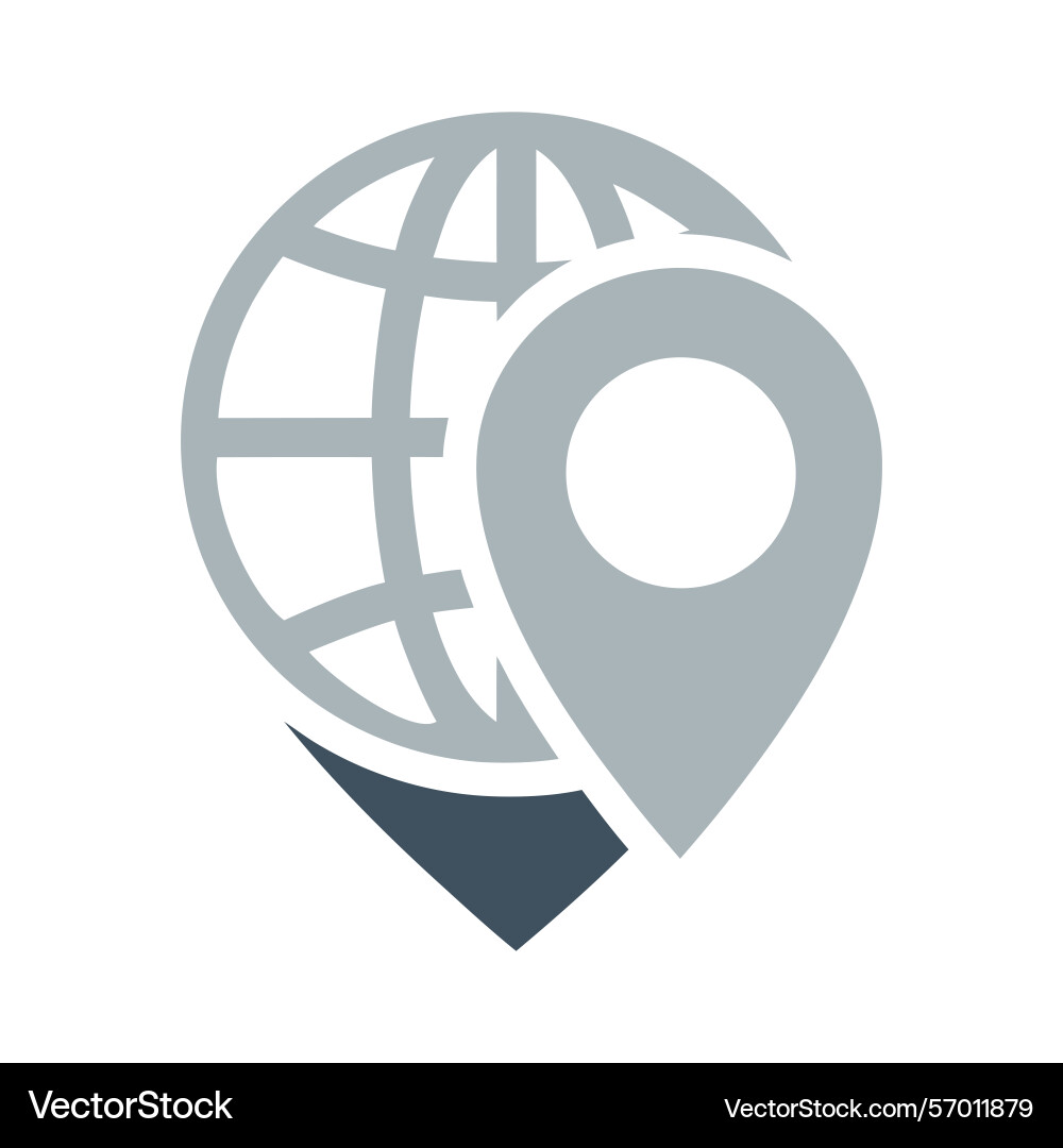 Global location icon with earth and pointer vector image