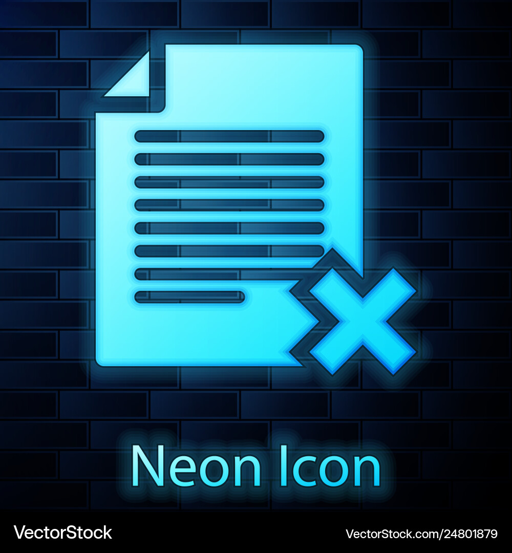 Glowing neon delete file document icon isolated Glowing neon delete file document icon isolated Vector Image