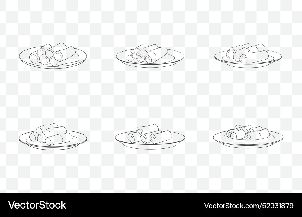 Print spring rolls line art set vector image