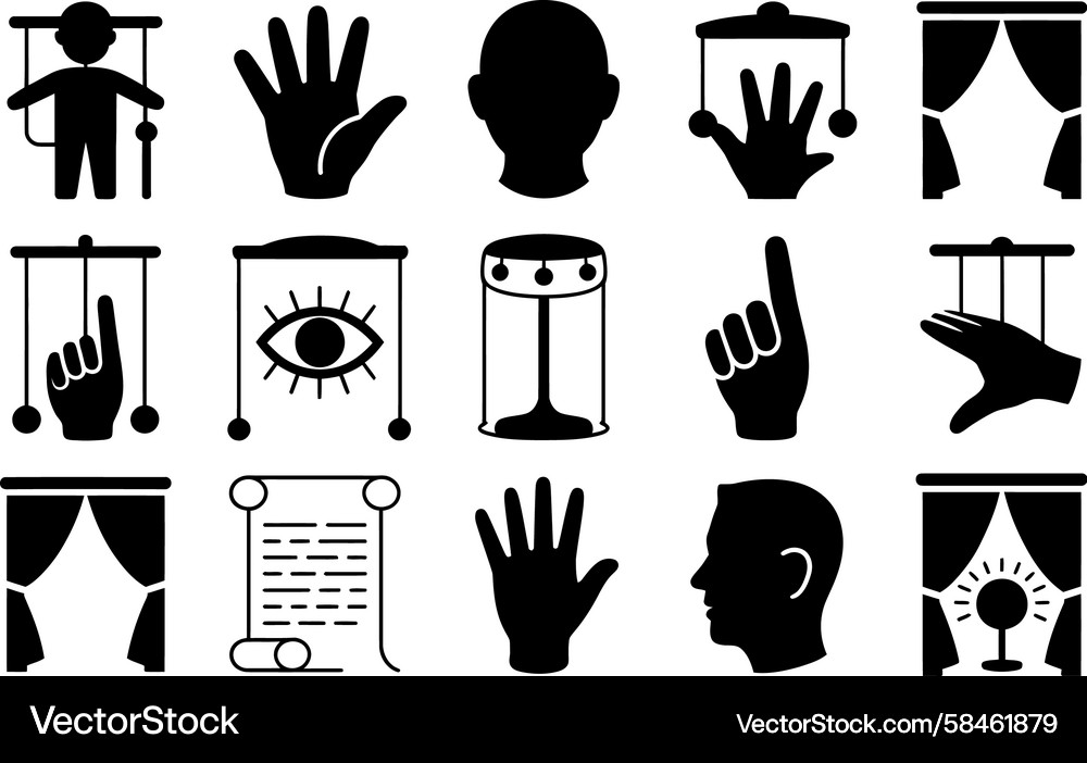 Puppet Show Control Icon Set Vector Image