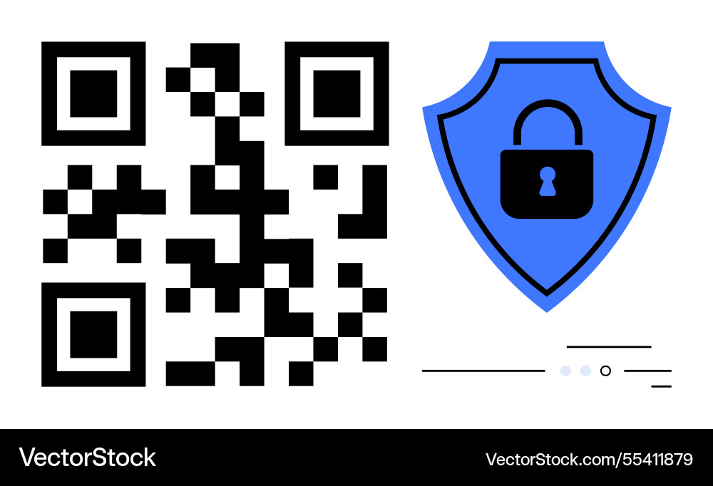 Qr code with blue security shield and lock icon Vector Image