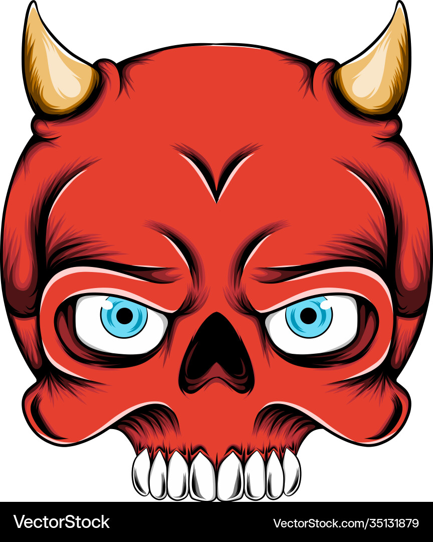 Red Devil Skull with Horns Vector Image