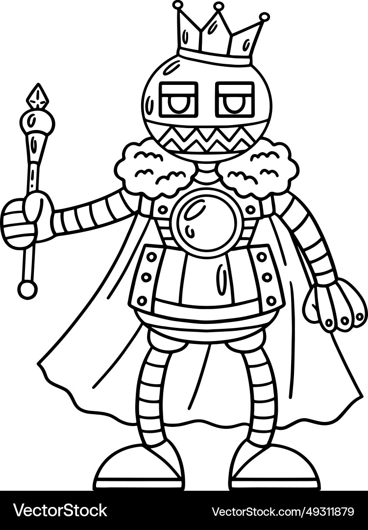 Robot with a crown and scepter isolated coloring Vector Image