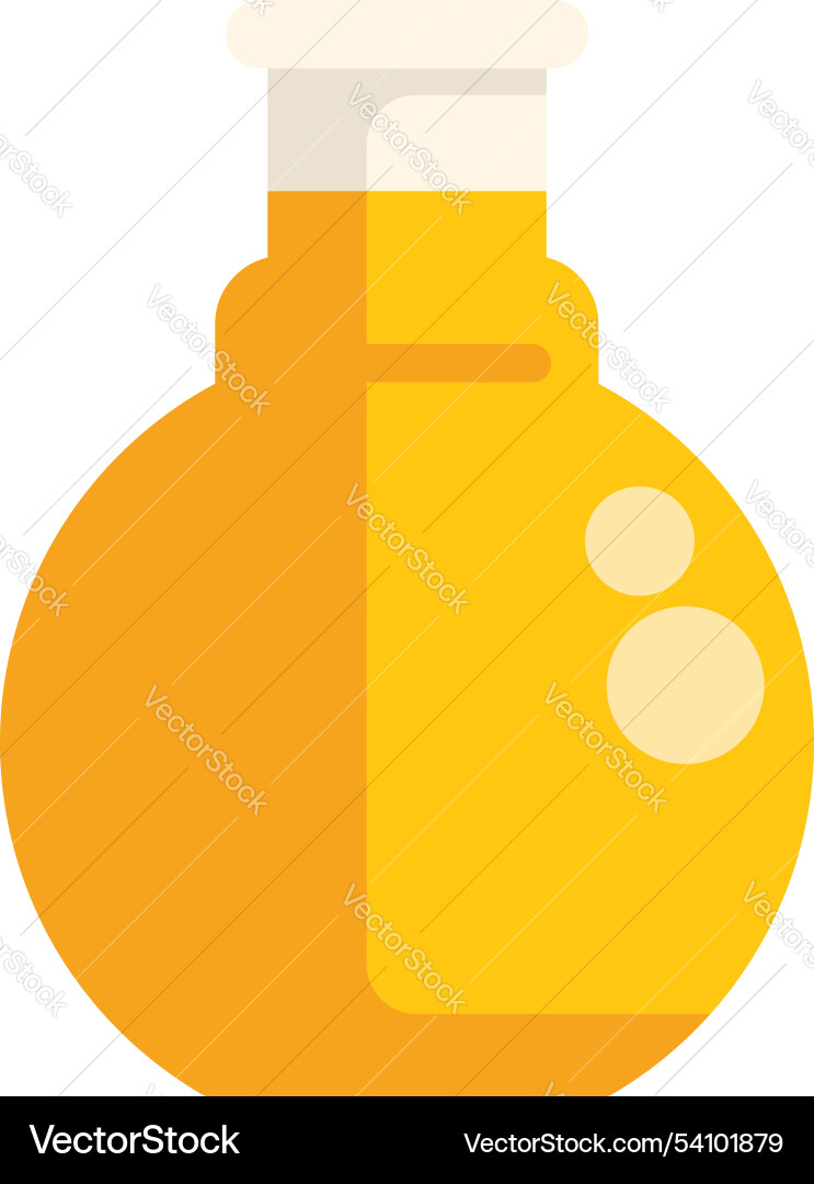 Round bottom flask containing bubbling yellow vector image
