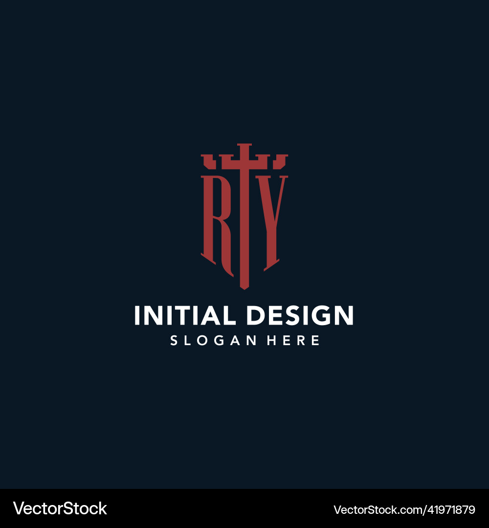 Ry initial monogram logos with sword and shield Ry initial monogram logos with sword and shield Vector Image
