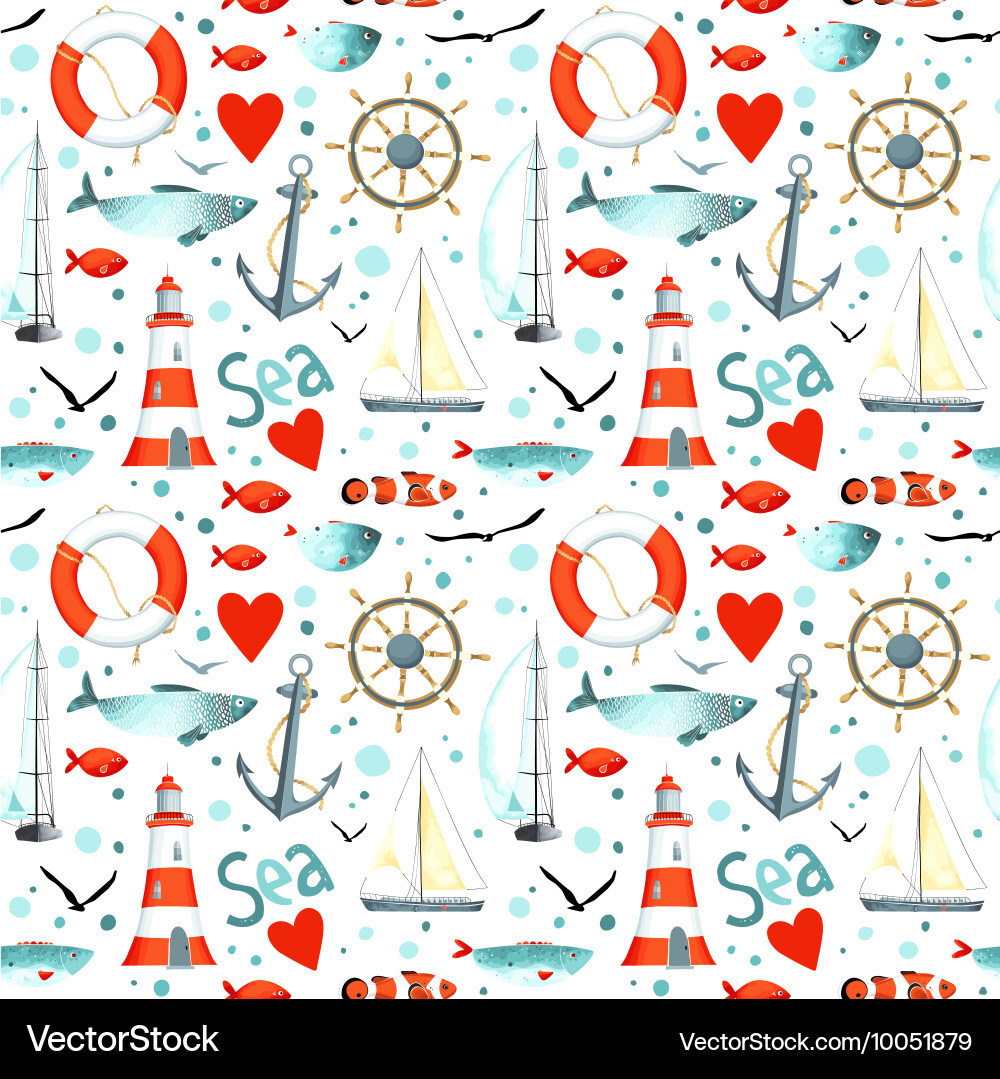 Sea pattern with nautical elements Vector Image