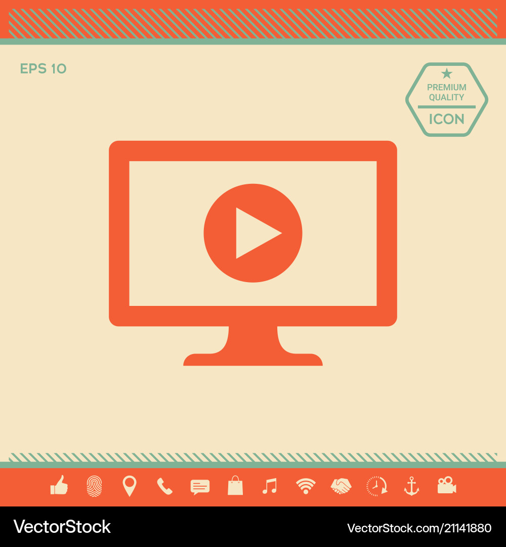 Computer with play button icon Computer with play button icon vector image