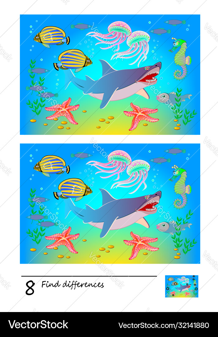 Find 8 differences logic puzzle game for children Vector Image
