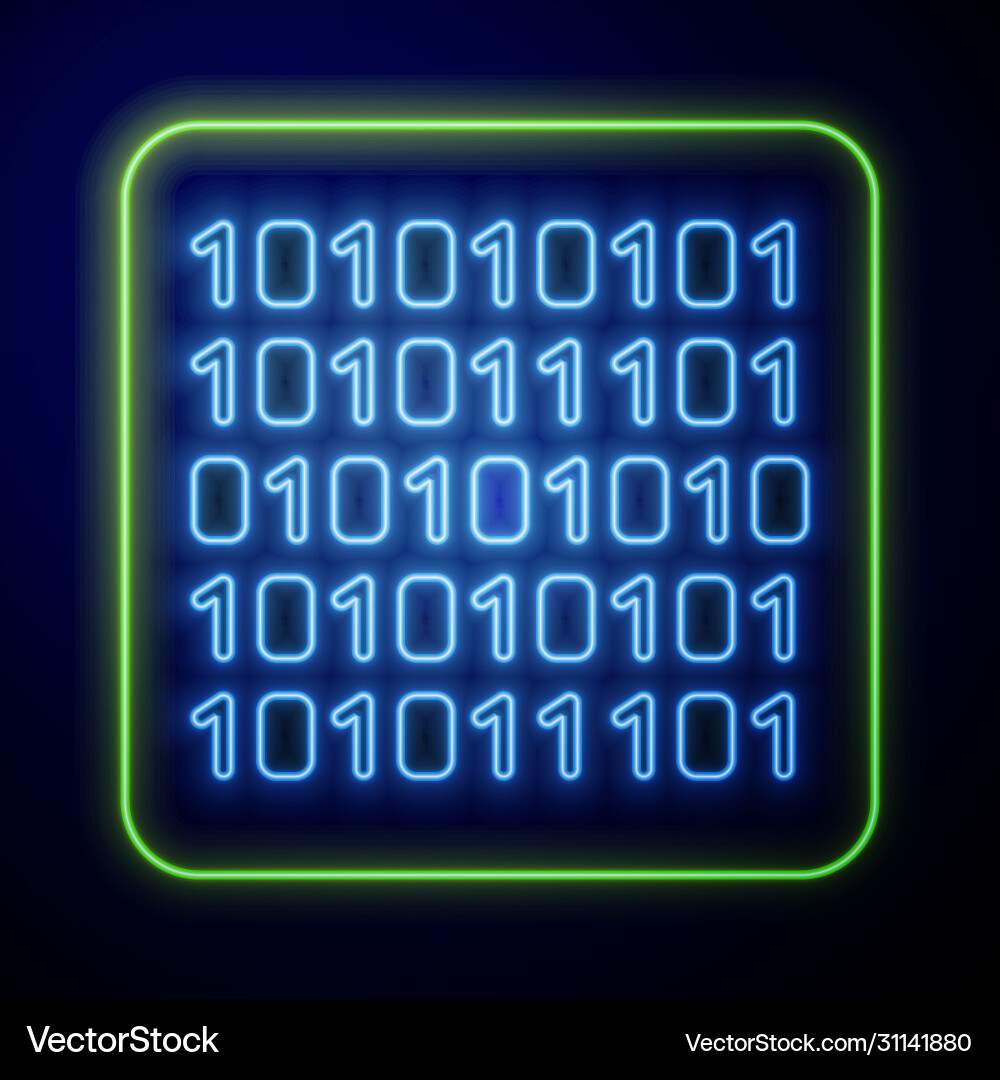 Glowing neon binary code icon isolated on blue Glowing neon binary code icon isolated on blue vector image