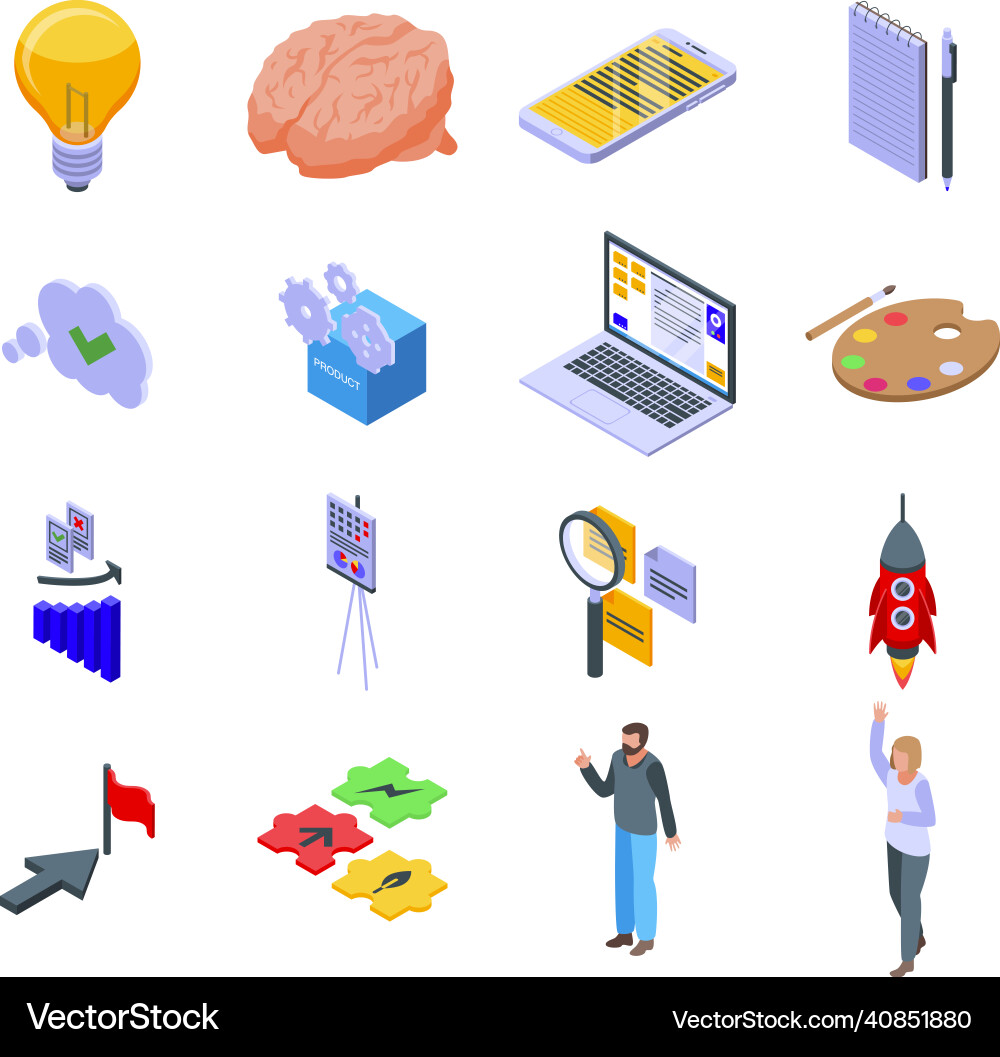 Idea icons set isometric style Idea icons set isometric style vector image