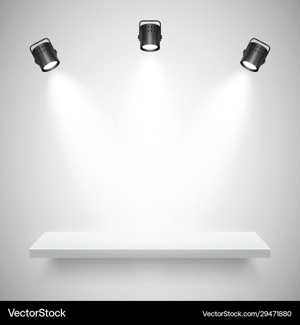 Illuminated realistic wall shelf empty store rack Illuminated realistic wall shelf empty store rack vector image