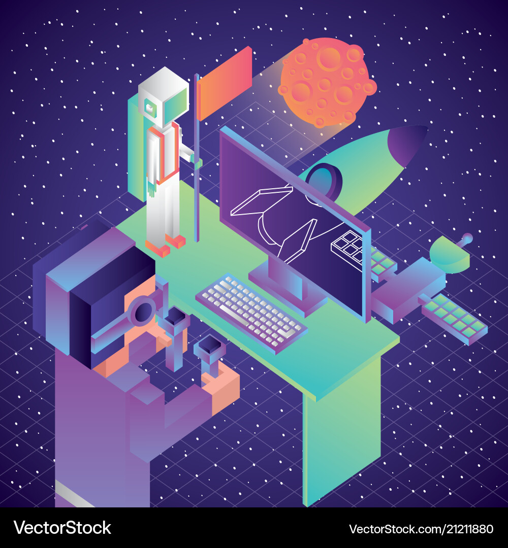 Man game virtual reality rocket astronaut planet Vector Image