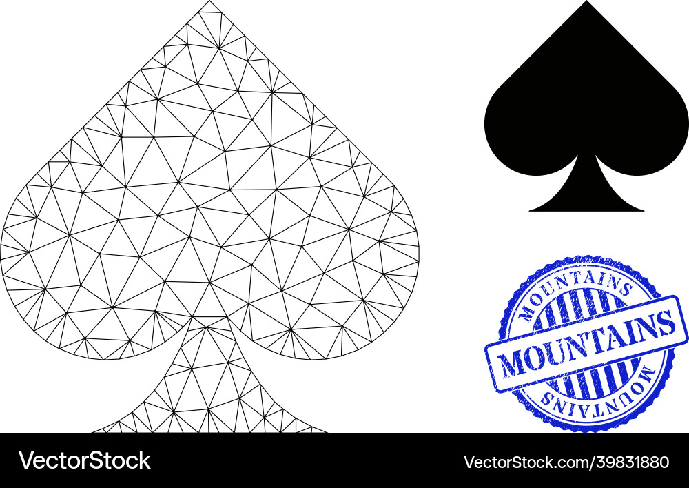 Mountains textured seal and web mesh playing card Mountains textured seal and web mesh playing card Vector Image