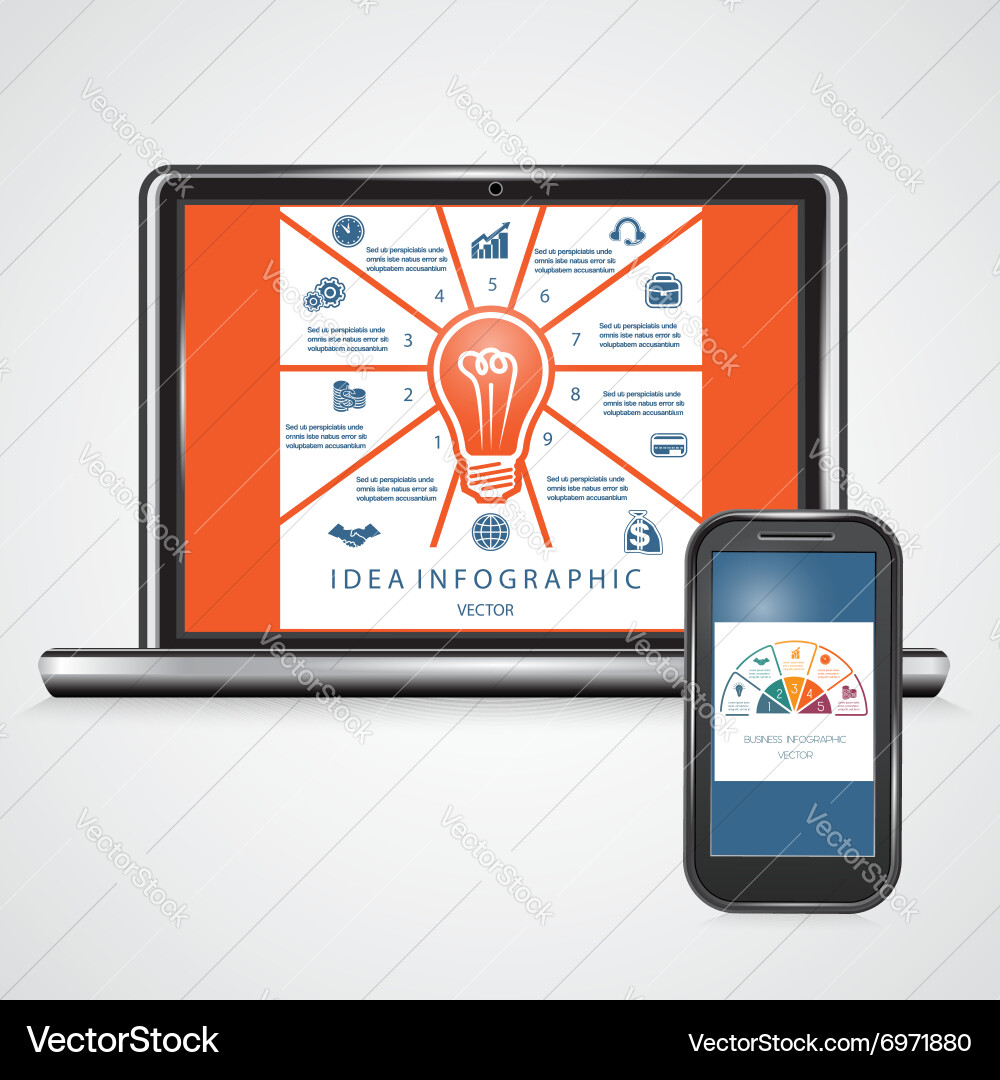 Notebook and mobile phone infographic on screen Vector Image