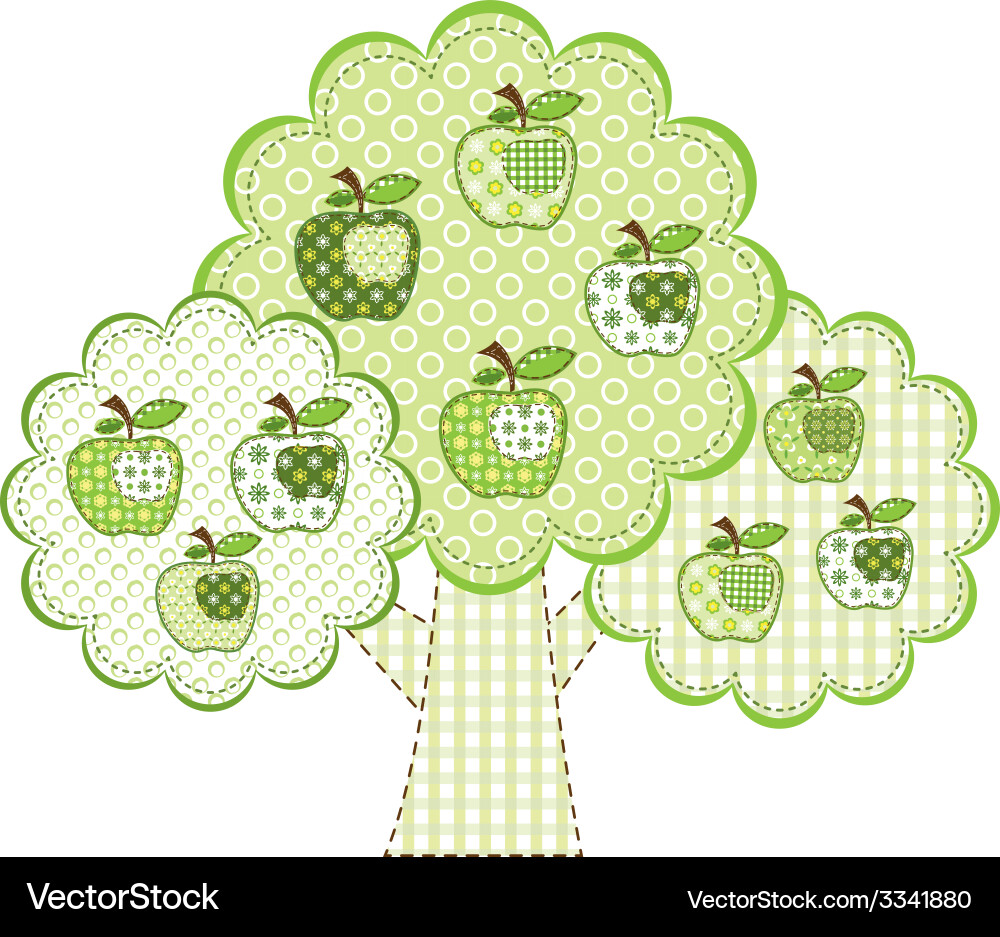 Patchwork green apple tree vector image