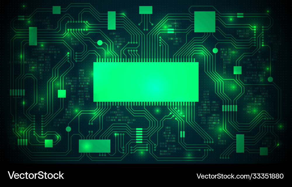Printed circuit board with a processor microchips Printed circuit board with a processor microchips Vector Image