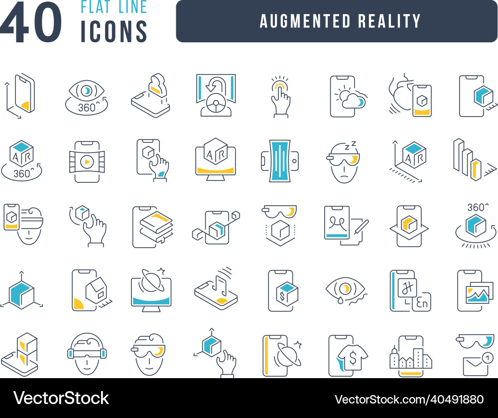 Set of linear icons augmented reality vector image