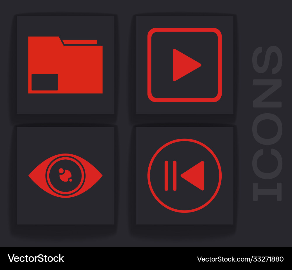 Set rewind document folder play in square Set rewind document folder play in square vector image