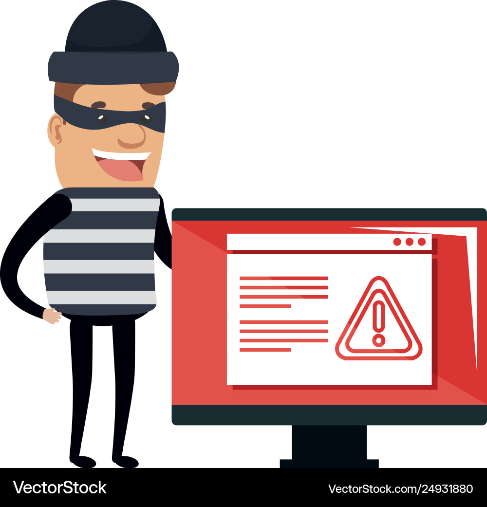 Thief bad with computer alert avatar character Thief bad with computer alert avatar character Vector Image