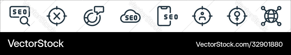 Web apps seo line icons linear set quality Web apps seo line icons linear set quality vector image