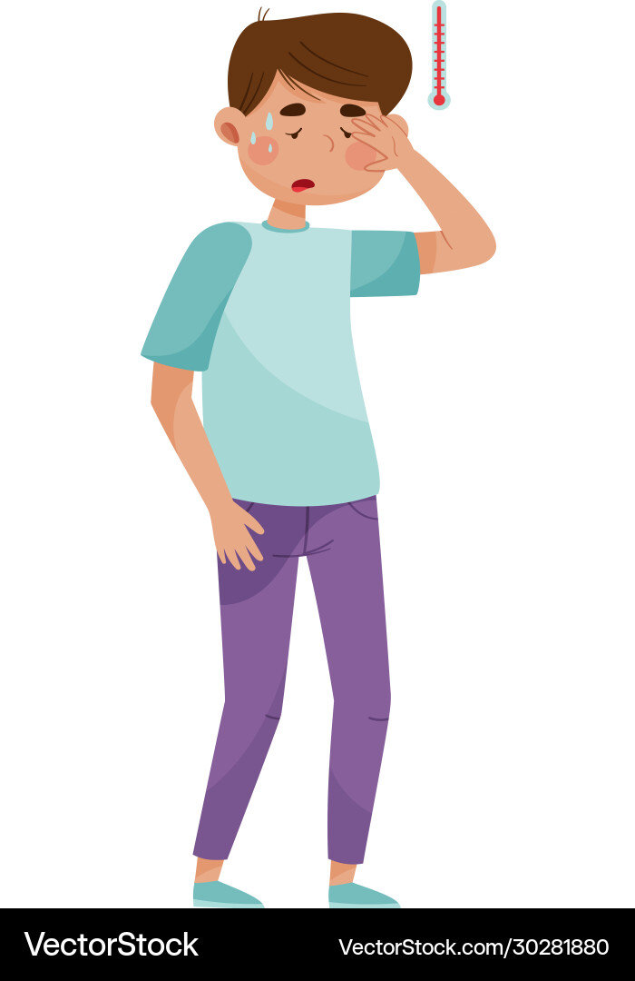 Young man suffering from virus symptom like high Young man suffering from virus symptom like high vector image